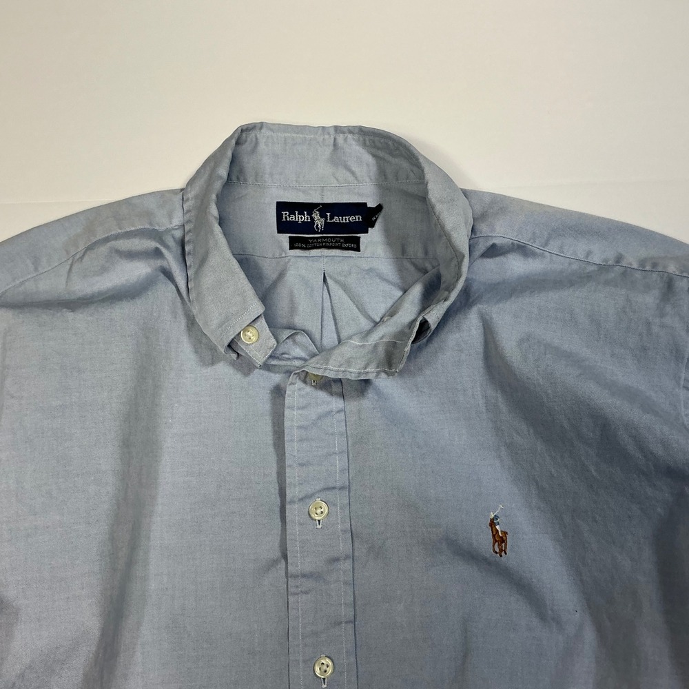 Ralph Lauren Oxford Shirt Button Down‎ Light Blue Pony Logo Mens Size 17-32